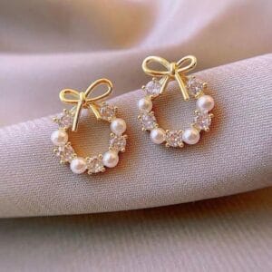 Korean Pearl-fect Bow & Pearl Earrings