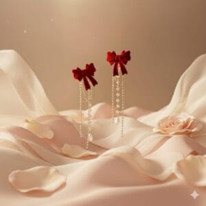 Velvet Bowknot Rhinestone-Pearl Earrings