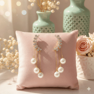 Eloria Triple Drop Pearl Earrings for Women & Girls | Gold Plated Korean Design Artificial Jewelry | Luxury Party Wear Earrings Under ₹149