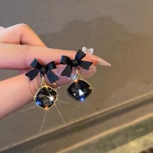 Alternative view of Eloria Black Bow Crystal Earrings