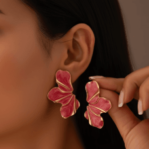 Alternative view of Eloria Red Modern Petal Earrings