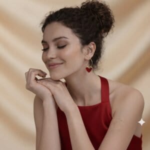 Elegant red heart earrings with gold-plated hoops for women.