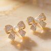 Pearl Bow Crystal Stud Earrings