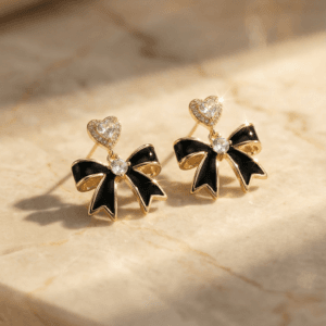 BLACK heart-bow-earrings