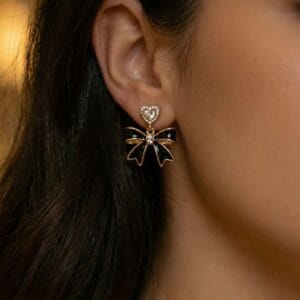 Alternative view of Eloria Black Heart Bow Earrings