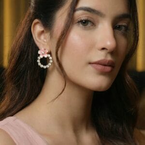 Alternative view of Eloria Pink Floral Crystal Hoop