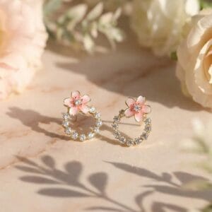 Pink Floral Hoop Earring